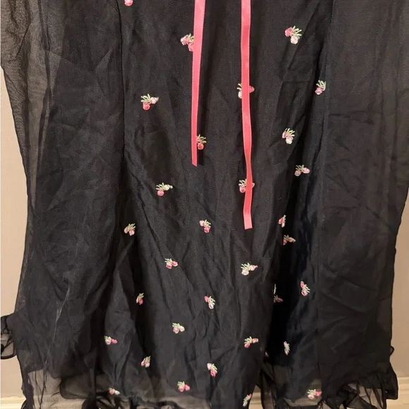 VTG Enchanted Black Floral Embroidered Babydoll Chemise 18/20 Coquette Plus - Picture 3 of 7
